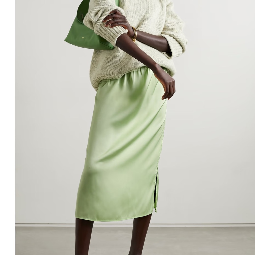 NWT Loveshack Fancy Aimee Silk Skirt in Lime/Green